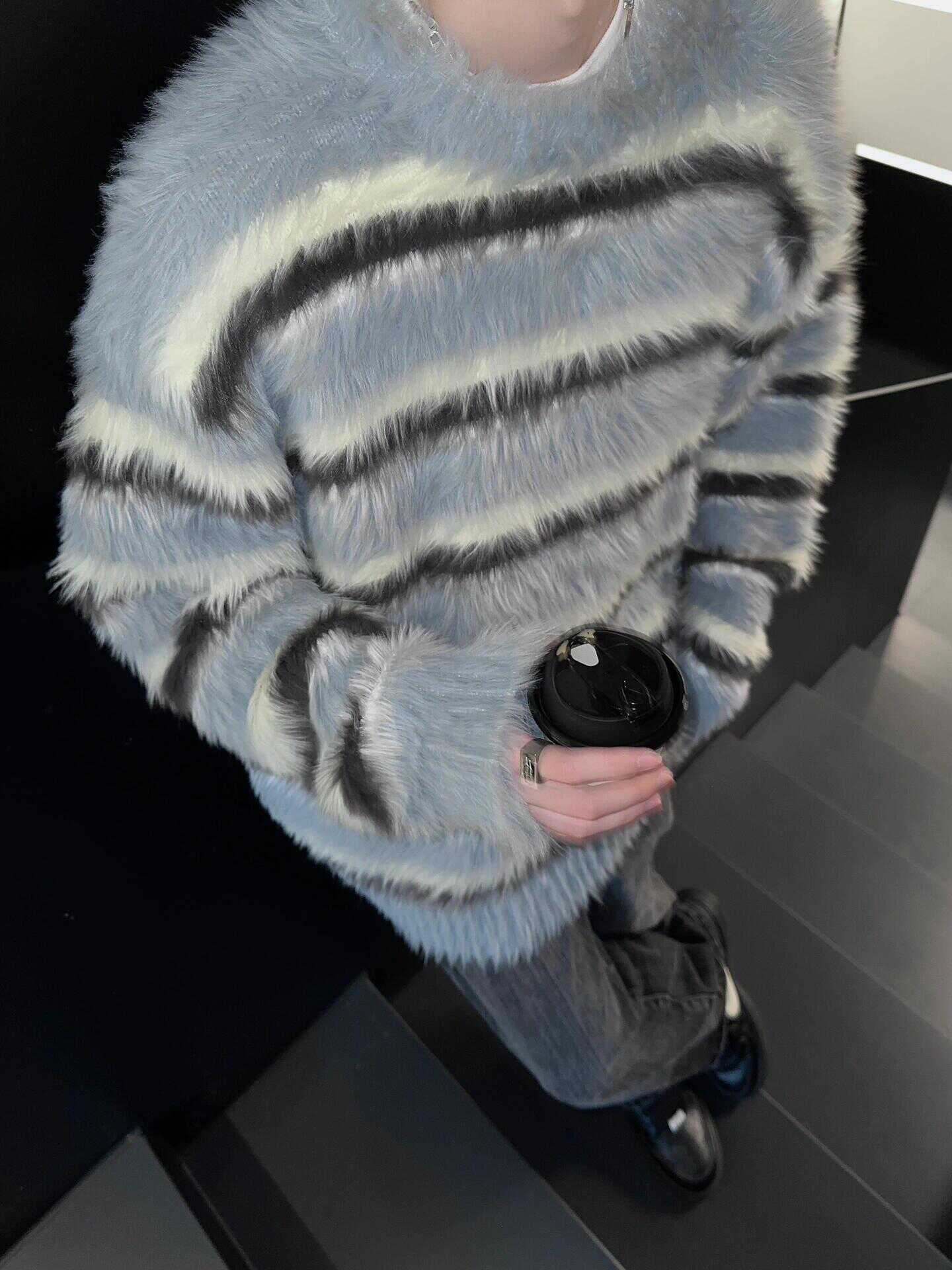 Mohair Blue And White Striped Sweater For Men And Women