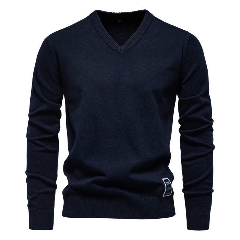 Autumn And Winter Pure Cotton Solid Color V-neck Sweater