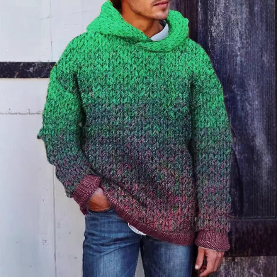 Acetate Fiber Men's Heavy Classic Style Woven Hooded Sweater