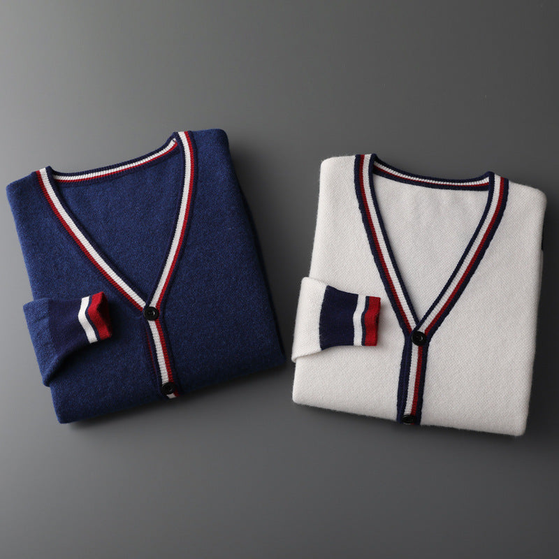 Medium Thick stripes Wool Cardigan sweater