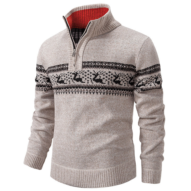 Plus Size Half-open Zipper Men's Autumn And Winter Loose Color Matching Knitwear sweater