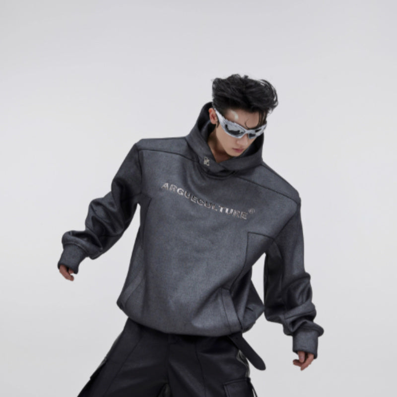 Heavy Shoulder Pads Metal Three-dimensional Printing Loose Men's Hooded Sweater