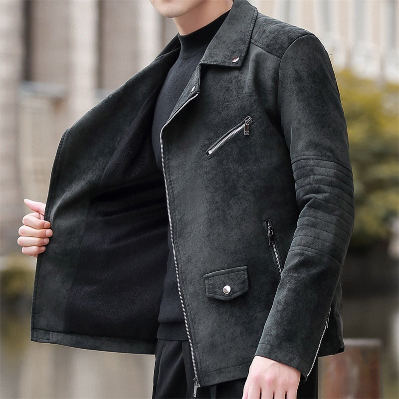 Velvet Padded Leather Coat Men's