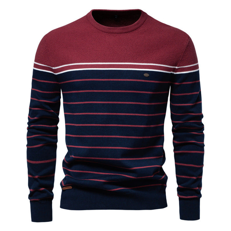 Men's Casual Striped Color Matching Long-sleeved Sweater