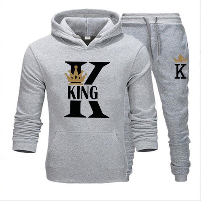 Men's Sweater KING QUEEN Loose Casual Hooded Printed Couple Suit