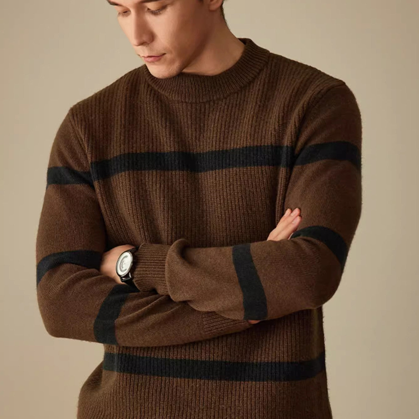 Men's Casual Striped Contrast Color Warm Sweater