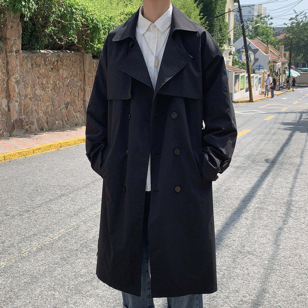 Double Breasted Men's Medium Length Trench Coat