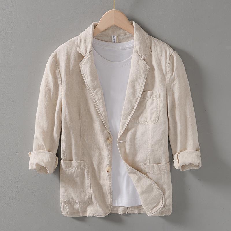 Retro Casual Loose Artistic Flat Linen Lapel Handsome Suit Jacket