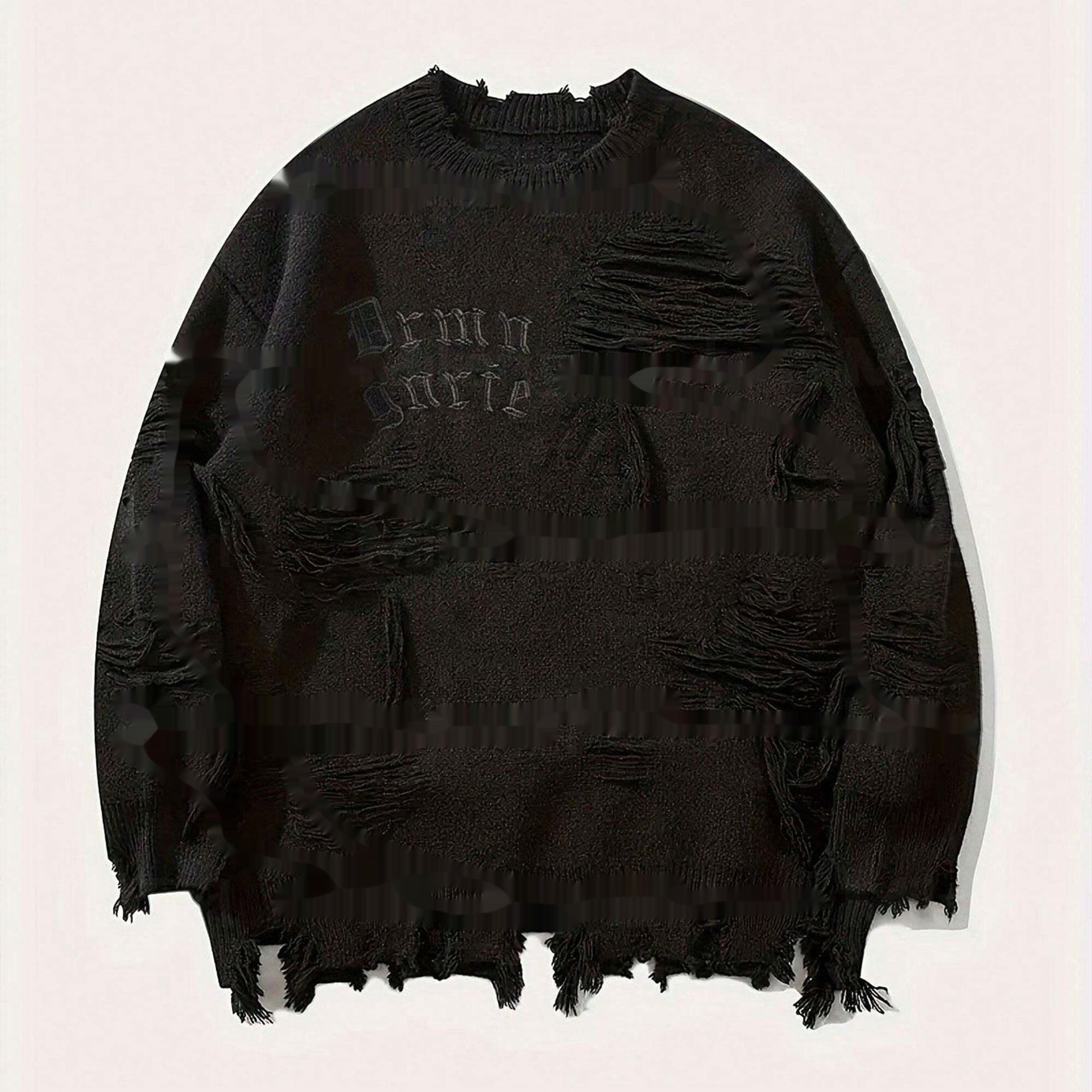 Dark Letter Jacquard Ripped Long Sleeves Warm Sweater