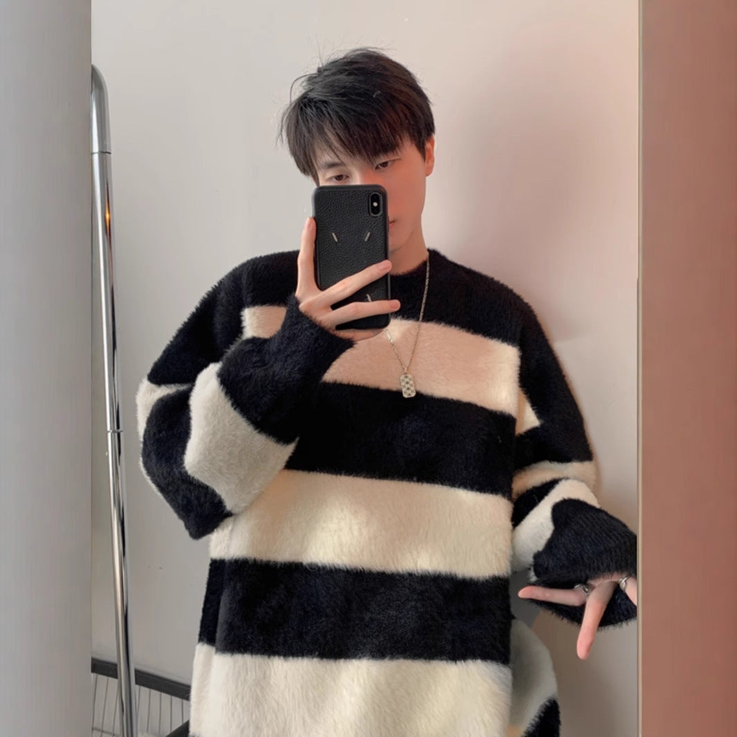 Black And White Striped Sea Sweater Men