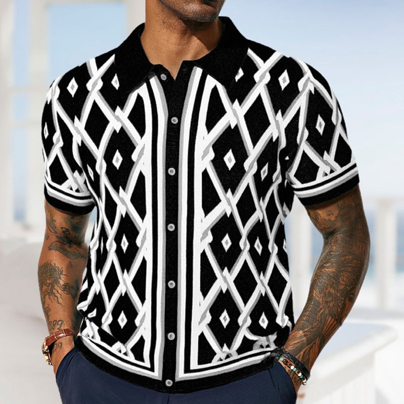 Summer Jacquard Knitted Short-sleeved Cardigan shirt