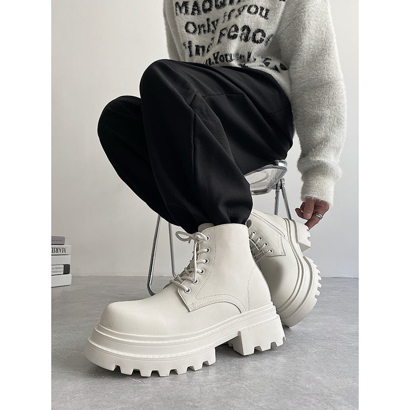 Autumn And Winter Leather Martin Boots High-top Leather Fleece-lined boots