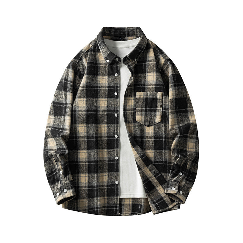 Plaid Casual Thickened Flannel Shirt Men