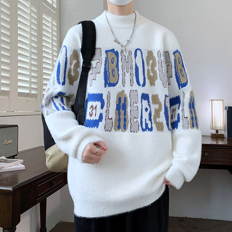 Men's Mink Fur Thickened Half-high Collar Sweater