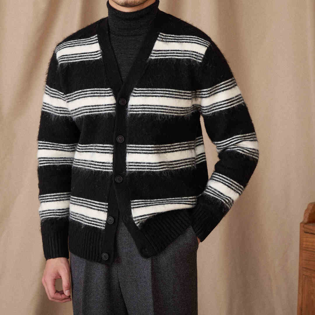 Men's Wool Blend Sweater Ribbed Pattern Hemline