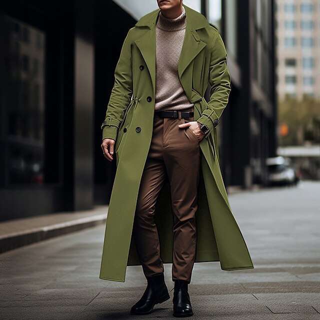 Long Trench Coat Large Lapel Double Breasted Belt Coat