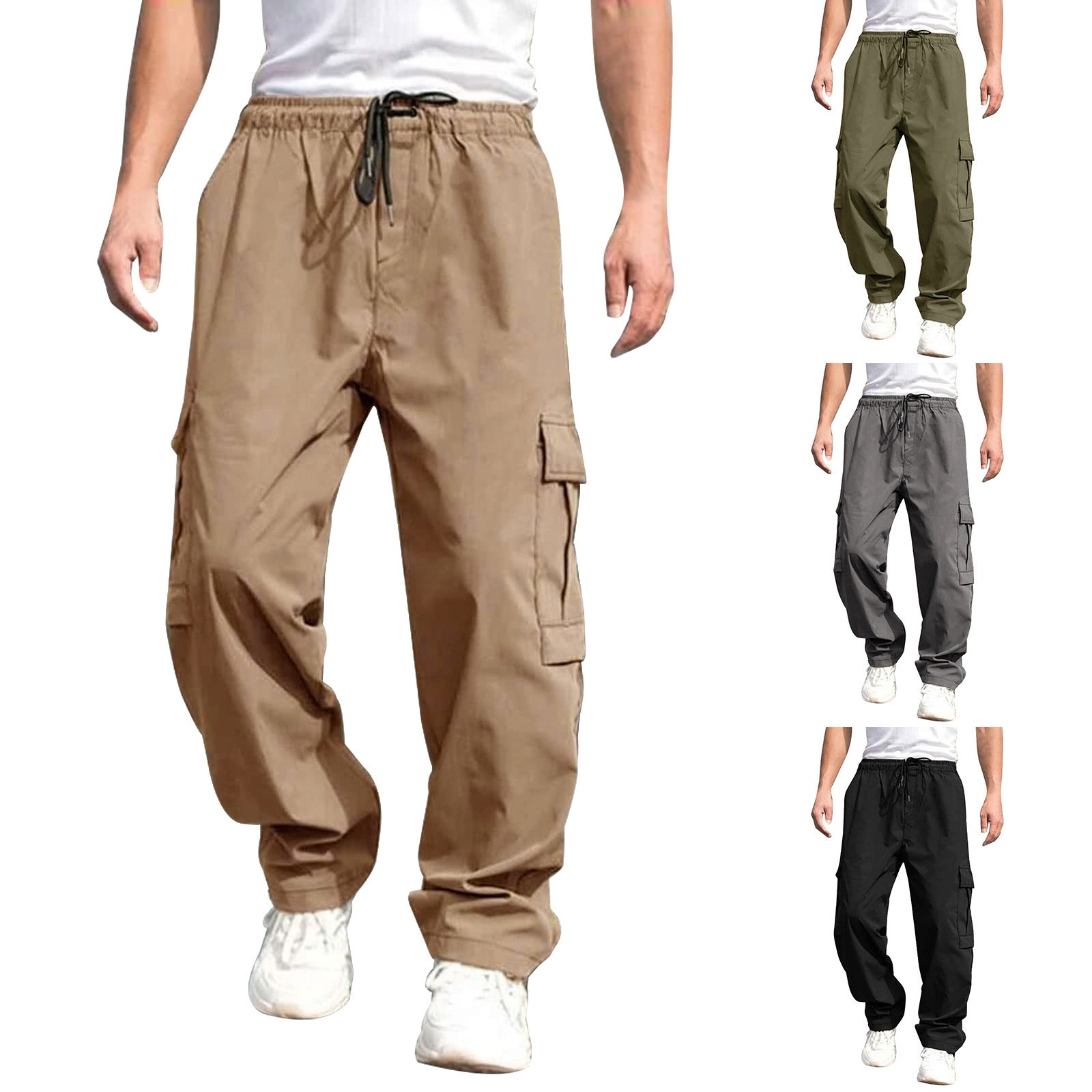 Loose Straight Drawstring Waist Trousers With Pockets