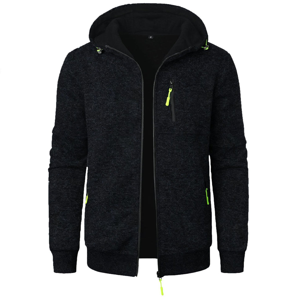 Men's Sports Casual Jacquard Hooded Jacket Knitted Cardigan
