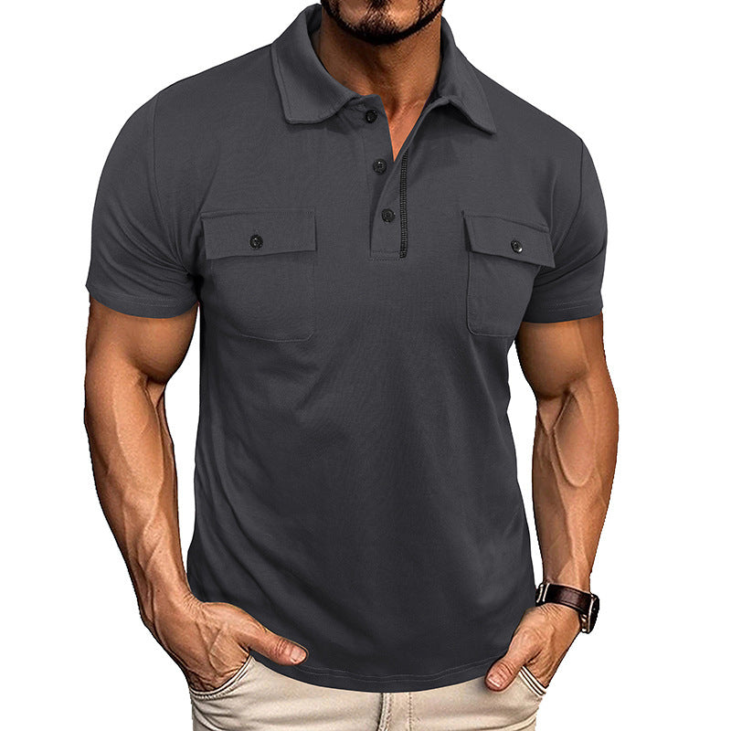 Summer Lapel Button Polo Shirt With Pockets