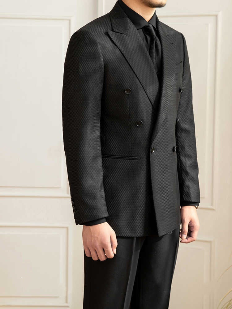 Texture Black Plaid Commute Leisure suit