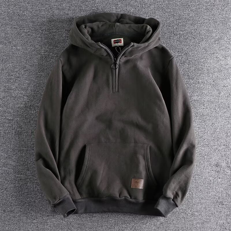 Thickened Half Zipper Open Collar Hooded Men's Sweater