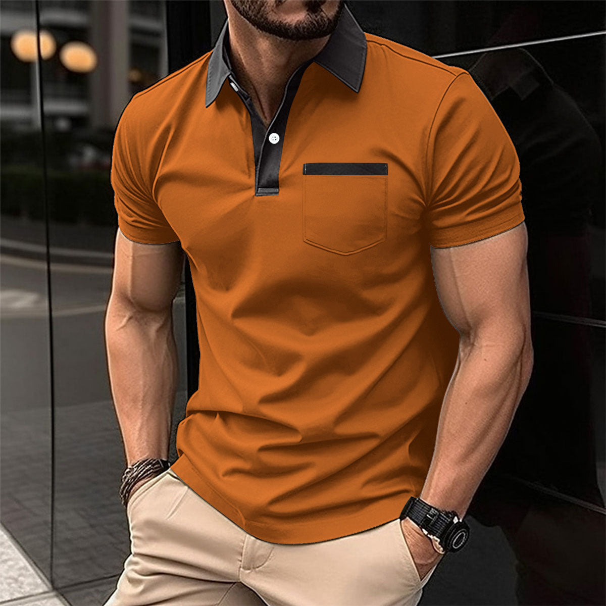 Slim Pocket Short-sleeved Polo Shirt