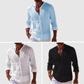 Men's Casual Cotton And Linen Solid Color Shirt
