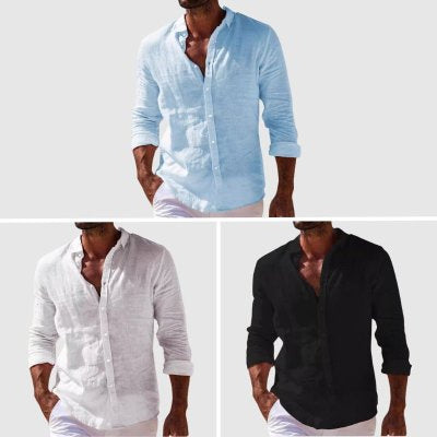 Men's Casual Cotton And Linen Solid Color Shirt