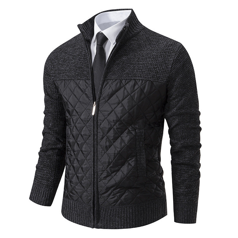 Men's Color Matching Zipped Stand Collar Sweater