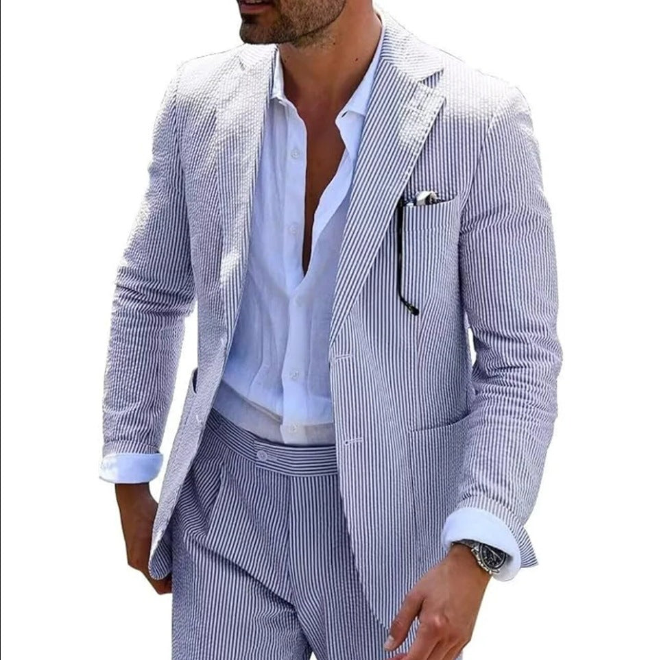 Men's Two-piece Suit Seersucker Summer