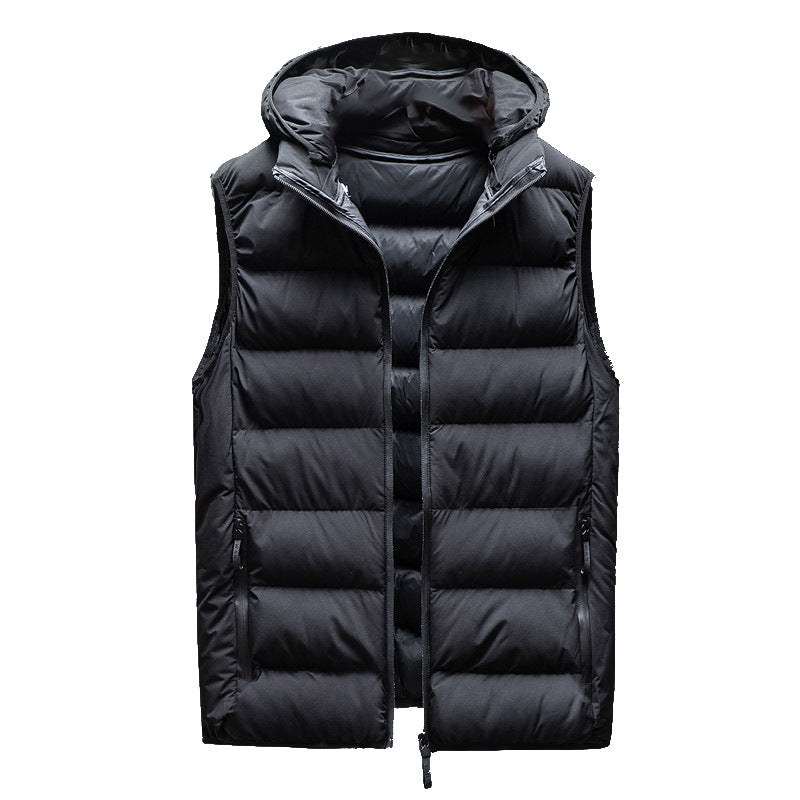 Men's Down Cotton Loose Waistcoat Hooded Stand Collar Short Vest