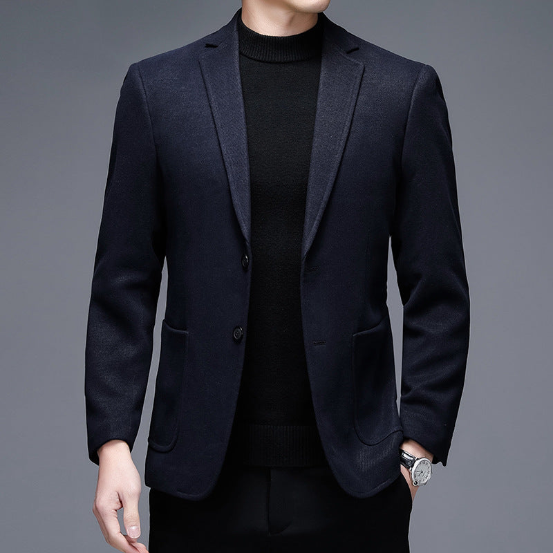 Men's Solid Color Casual Woolen Suit Thick Warm Jacket