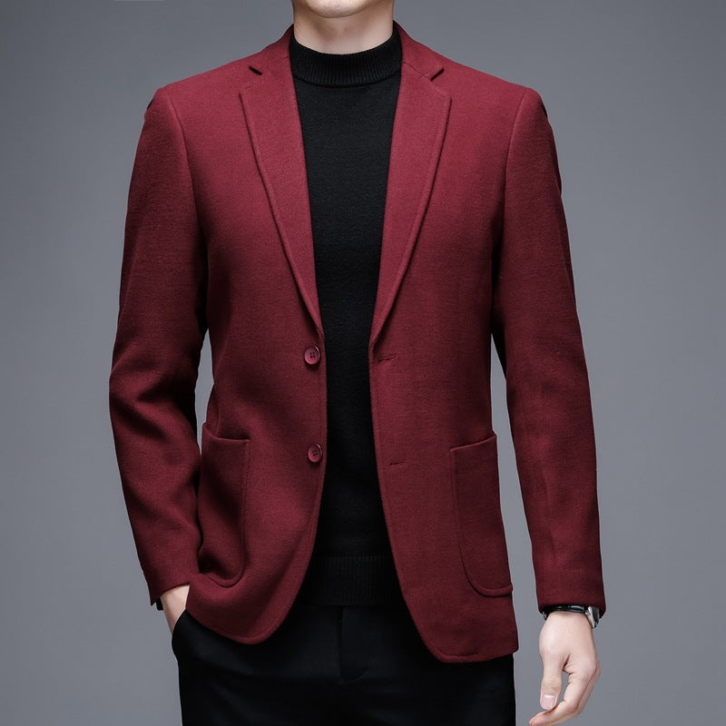Men's Solid Color Casual Woolen Suit Thick Warm Jacket