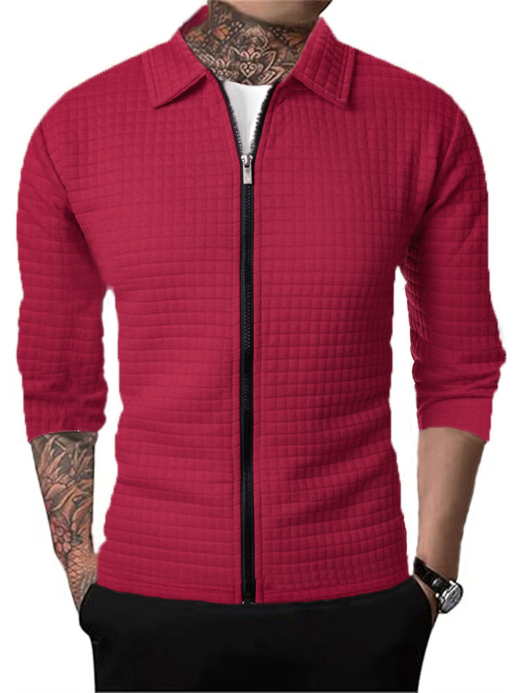 Men's Casual Long-sleeved Lapel Waffle Jacket