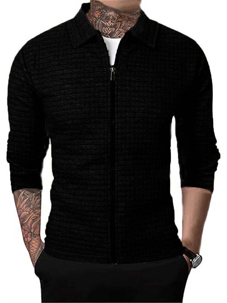 Men's Casual Long-sleeved Lapel Waffle Jacket