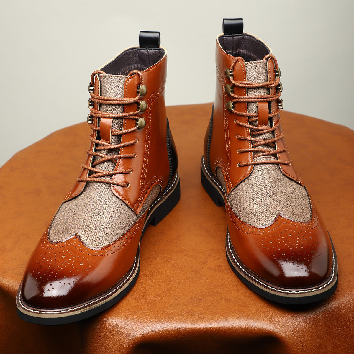 British Men's High Top Color Blocked Leather Shoes