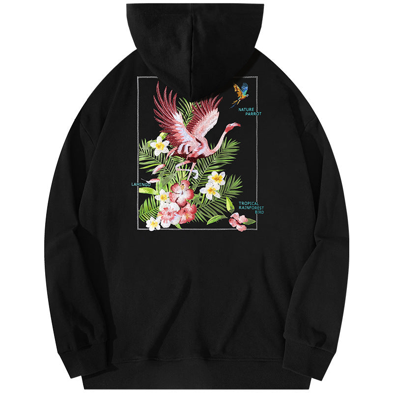 Autumn And Winter High Street Flamingo Embroidered Hoodie