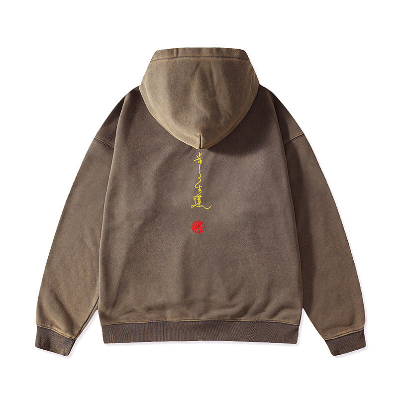 Autumn And Winter Fleece-lined Vintage Style Embroidered Hoodie