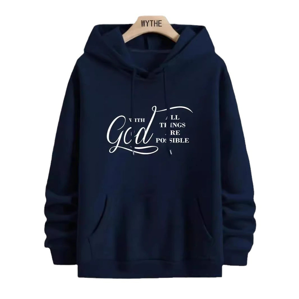 Text Printing Plus Velvet Fall winter Hoodie