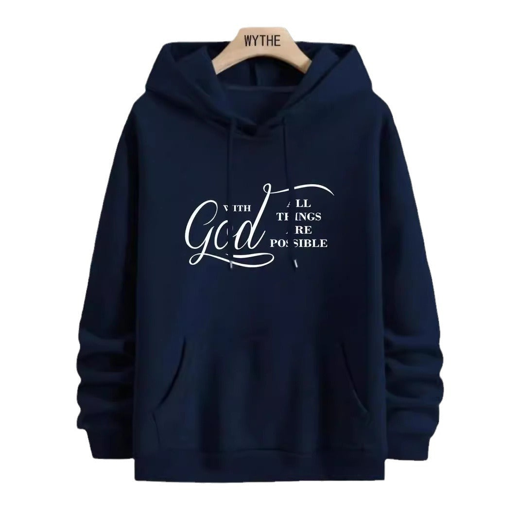 Text Printing Plus Velvet Fall winter Hoodie