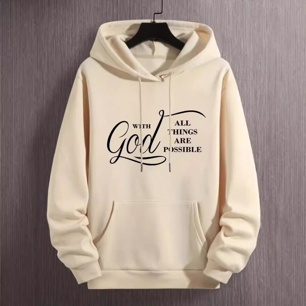 Text Printing Plus Velvet Fall winter Hoodie