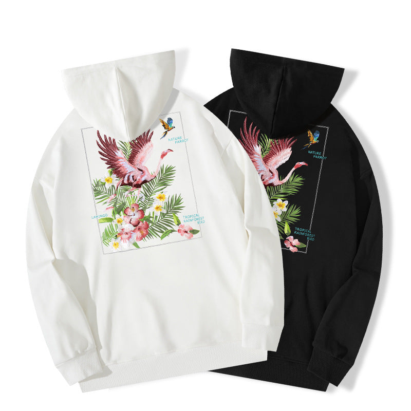 Autumn And Winter High Street Flamingo Embroidered Hoodie