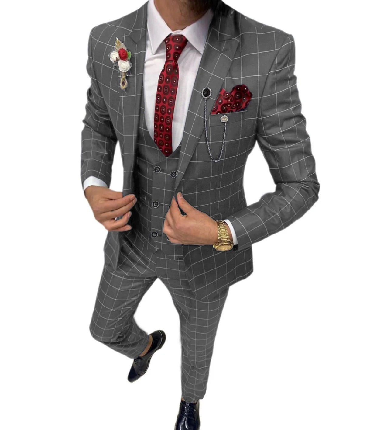 Men's Simple Versatile Lattice Suit Three-piece Suit