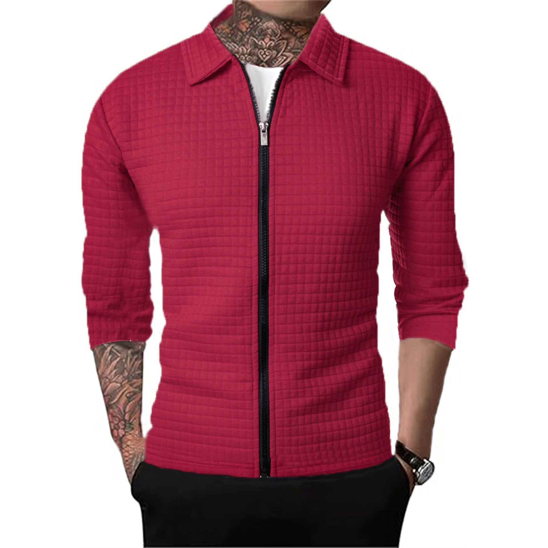 Men's Casual Long-sleeved Lapel Waffle Jacket