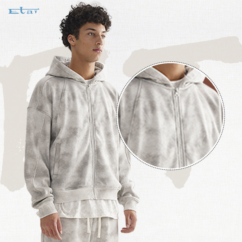 Men's Heavy Distressed Cardigan Zipper Sweater