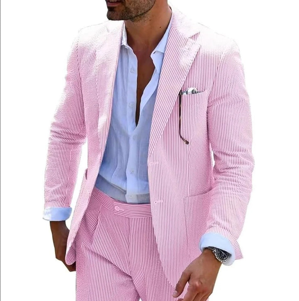Men's Two-piece Suit Seersucker Summer