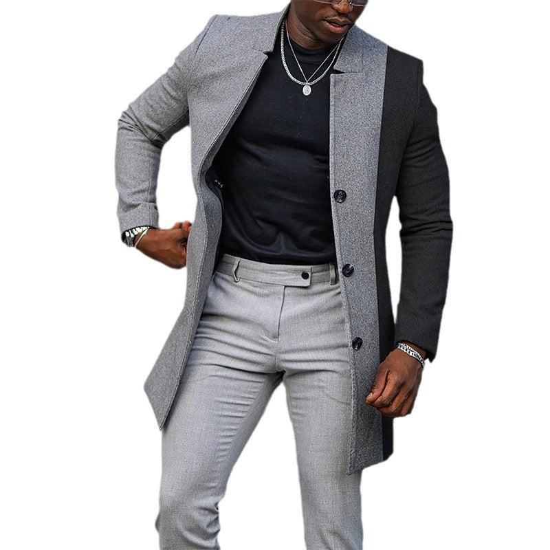 Mid-length Color Matching Single-breasted Trench Coat