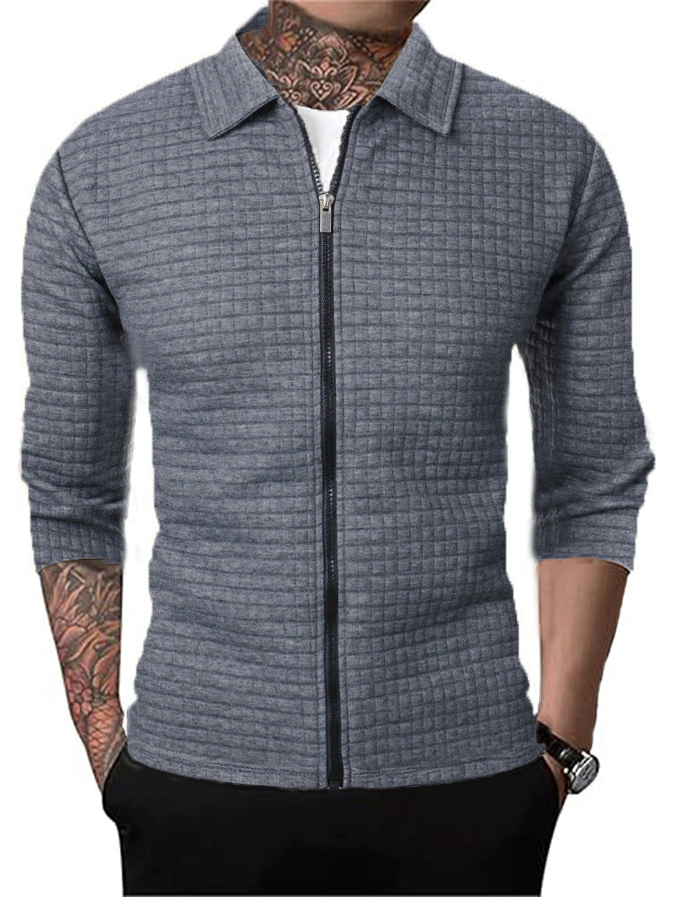 Men's Casual Long-sleeved Lapel Waffle Jacket