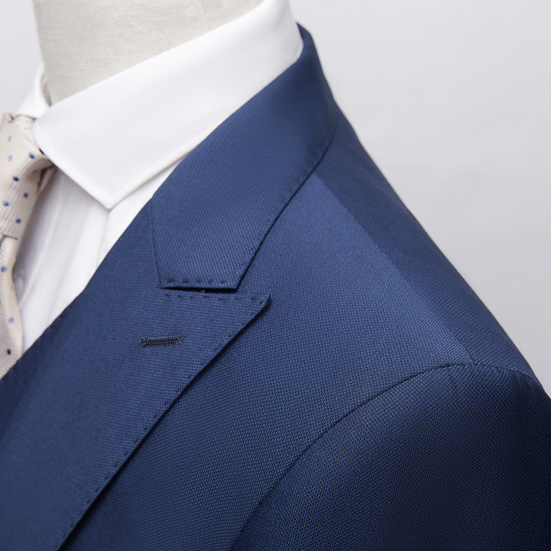 Men's British Fit Dark Blue Casual Three-piece Suit