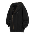 Oblique Zipper Hooded Cardigan Sweater Baggy Coat